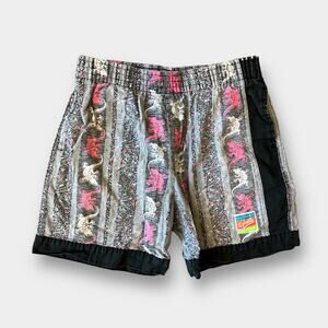 Vintage California Splash Gray Black Pink Gecko Beach Shorts 10-12 USA